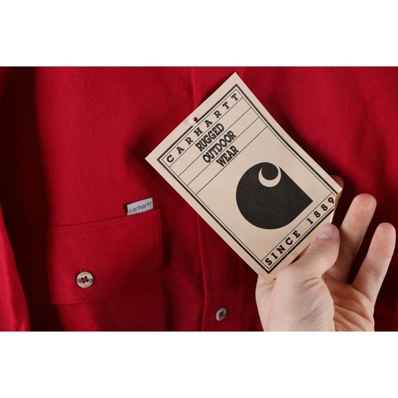 NOS Vtg 90s Carhartt Mens 4XL Double Pocket Chamois Cloth Button Shirt Red USA - Picture 4 of 8